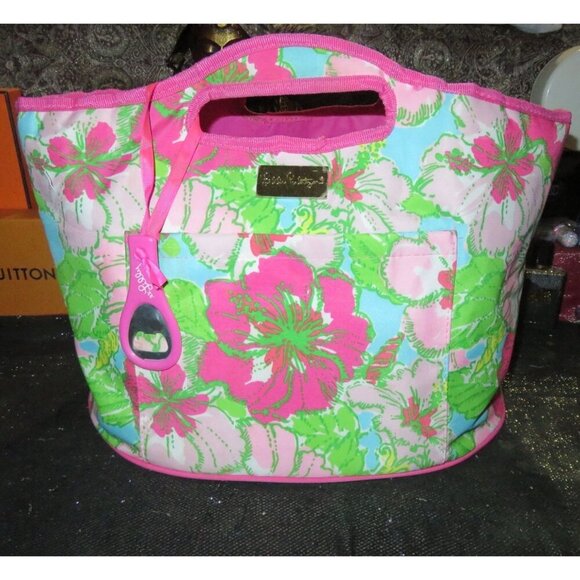 Lilly Pulitzer Pink & Green Floral Insulated Beverage Bucket Tote Bag - Picture 1 of 9
